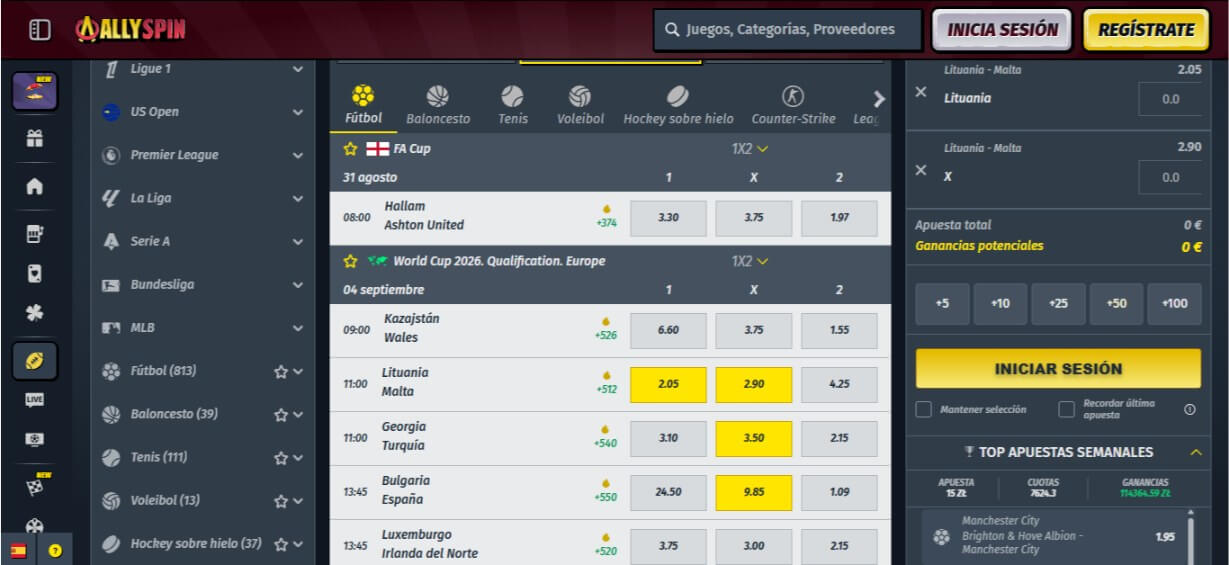Apuestas deportivas en Allyspin