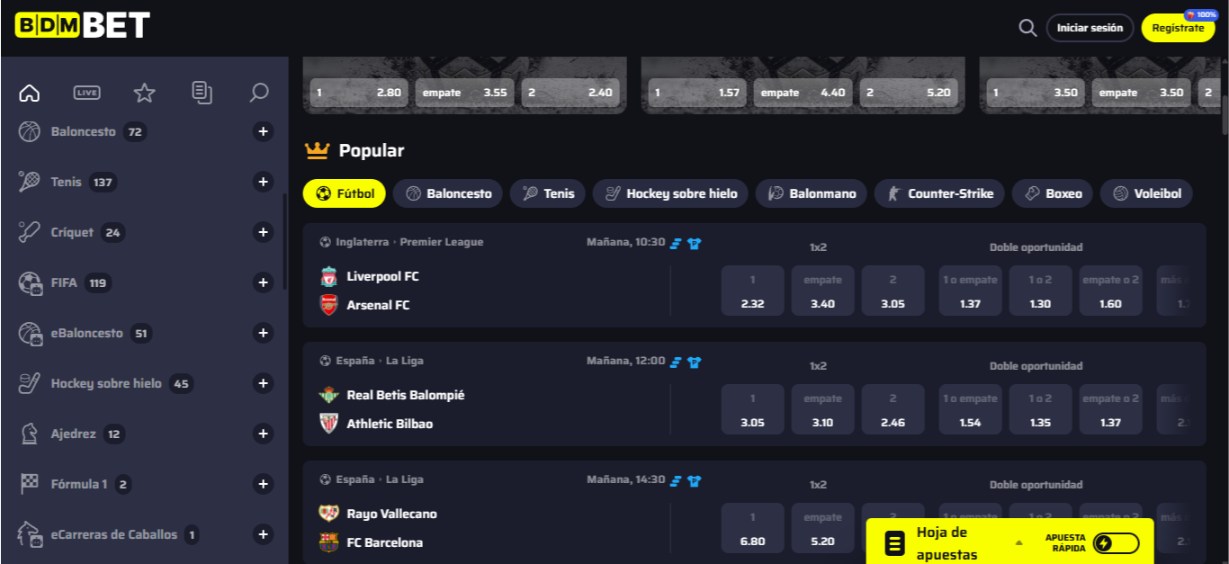 BDMBet: Pagina de Inicio